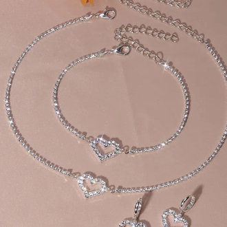 Kalp Motifli Parlak Rhinestones Takı Seti✨