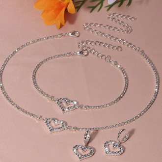 Kalp Motifli Parlak Rhinestones Takı Seti✨