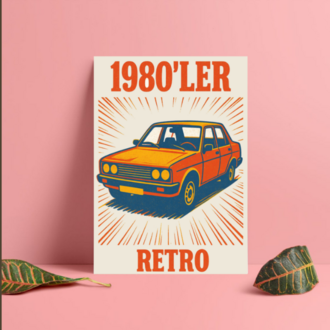 1980'ler Retro Klasik Araba Dijital Poster - Nostaljik Duvar Dekoru A4 PNG (İndirilebilir Ürün)