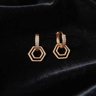 Çelik Gold Küpe Taşlı