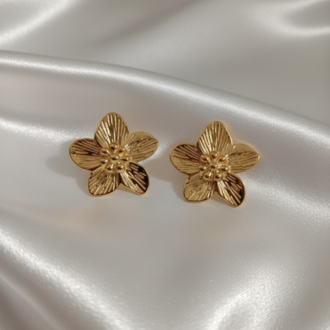 Çelik Gold Çiçekli Küpe Y01