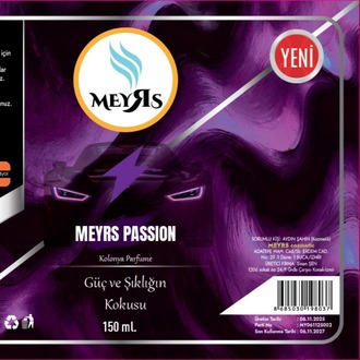 MEYRS 150 ml Parfümlü Kolonya – PASSION – Uzun Kalıcılık – Renkli Şişe