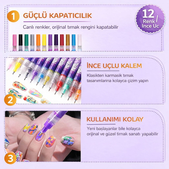 12’li Nail Art Kalemi Seti – İnce Uç