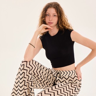 KİVA Baskılı Crop Top / Siyah