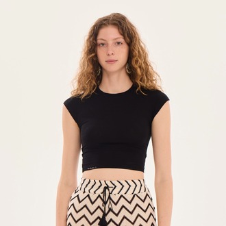 KİVA Baskılı Crop Top / Siyah