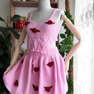 Rosie Set | 3D Güllü Korse, Etek & Bandana Takım