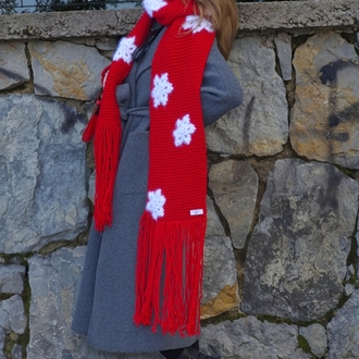 El Örgüsü Işıltılı Kar Taneli Oversize Atkı & Vintage Romantik Parmaksız Eldiven Takımı