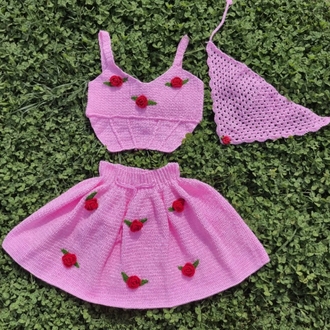 Rosie Set | 3D Güllü Korse, Etek & Bandana Takım