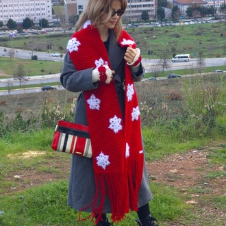 El Örgüsü Işıltılı Kar Taneli Oversize Atkı & Vintage Romantik Parmaksız Eldiven Takımı