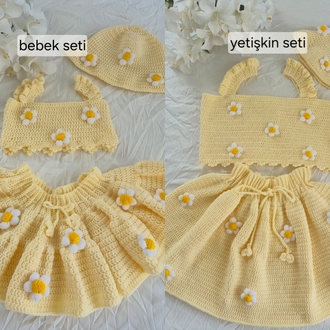 Anne - Kız Tığ İşi Set Crop-Etek-Sapka