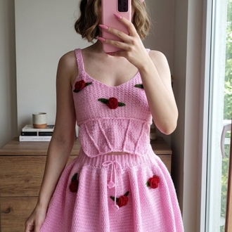 Rosie Set | 3D Güllü Korse, Etek & Bandana Takım
