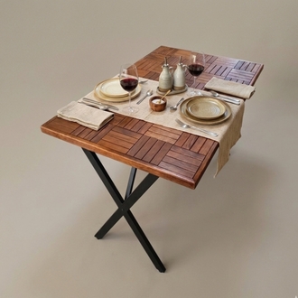 Modern Ceviz Renk Balkon ve Mutfak Masası Yemek masası 120 X 75 cm Parke desen Retro tasarım