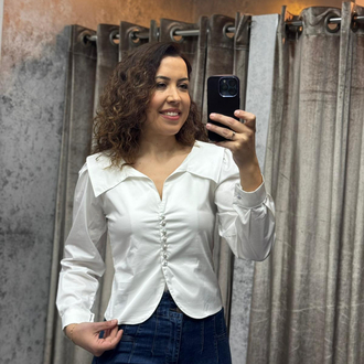 Taşlı düğme detaylı poplin kumaş gömlek