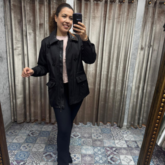 Tasarım taş işlemeli deri yaka ceket