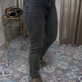 Taşlı paçası kesik boy fit jean