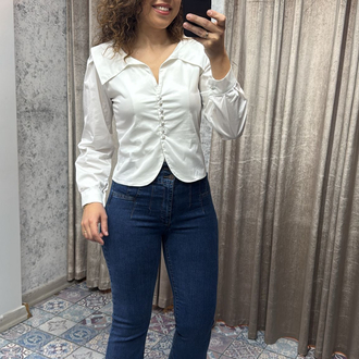 Taşlı düğme detaylı poplin kumaş gömlek