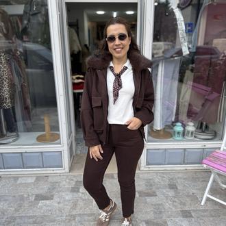 Yakası Kürklü Astarlı Nubuk Ceket