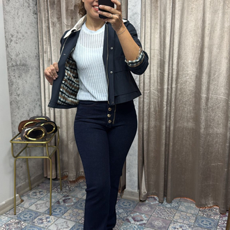Kısa fermuarlı çıtlçıtlı astarı pötikare ceket 