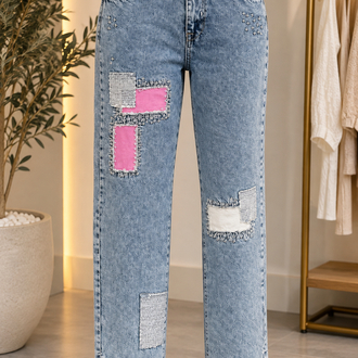 Patchwork detaylı jean 