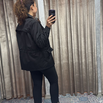 Tasarım taş işlemeli deri yaka ceket