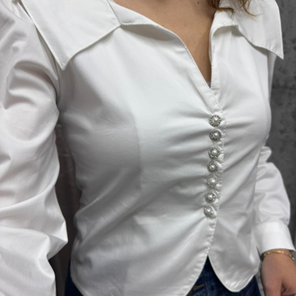 Taşlı düğme detaylı poplin kumaş gömlek