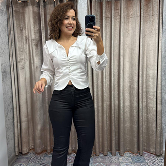 Taşlı düğme detaylı poplin kumaş gömlek