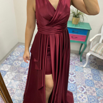 Yırtmaçlı saten abiye
