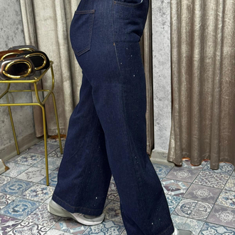 Taşlı bol paça jean 