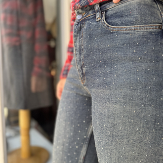 Taşlı Wide Leg Kot Pantolon