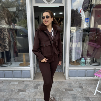 Yakası Kürklü Astarlı Nubuk Ceket