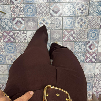 Kemerli bol paça kumaş pantolon 