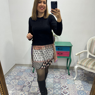 Etnik desenli parça detay elbise