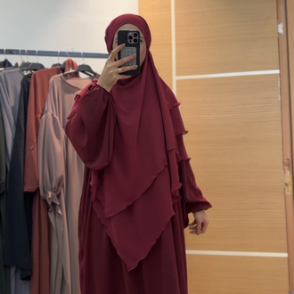 Açelya Elbise Uzun Sufle Bordo Takım