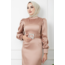 Kolu Büzgü Detaylı Kemerli Bronz Saten Abiye | 8703724