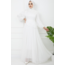 Beli ve Kolu Fırfırlı Boncuk İşlemeli Ekru Tesettür Abiye | 8704237
