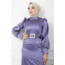 Kolu Büzgü Detaylı Kemerli Lila Abiye | 8731946