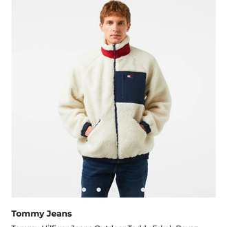 OUTLET ÜRÜNÜ Tommy Jeans Uzun Fermuarlı Polar Mont (Ekru)