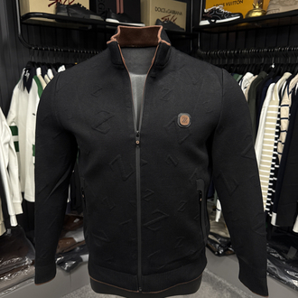 Outlet ürünü İthal Zegna Kabartma Desenli Triko Ceket Mont (3434-Siyah)
