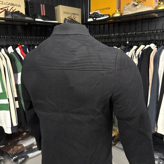 Outlet ürünü İthal Zegna Monogram Süet Detaylı Triko Mont Ceket (Siyah)-9090
