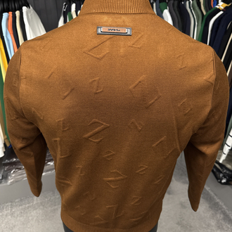 Outlet ürünü İthal Zegna Kabartma Desenli Triko Ceket Mont (Taba) 3434-