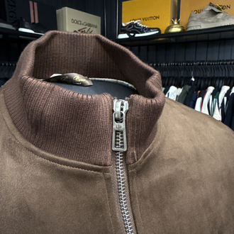 Outlet ürünü İthal Lora Piana Süet Dokulu Çelik Örme Triko Kollu Bomber Mont (1818-Taba)