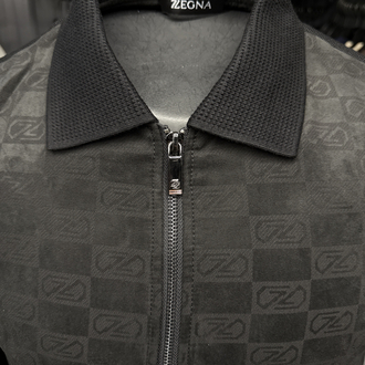 Outlet ürünü İthal Zegna Monogram Süet Detaylı Triko Mont Ceket (Siyah)-9090