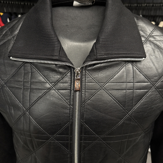Outlet ürünü İthal Dior Deri Detaylı Çelik Örme Çeket (Siyah-6060)