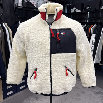 OUTLET ÜRÜNÜ Tommy Jeans Uzun Fermuarlı Polar Mont (Ekru)