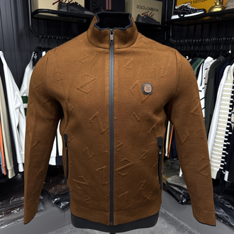 Outlet ürünü İthal Zegna Kabartma Desenli Triko Ceket Mont (Taba) 3434-