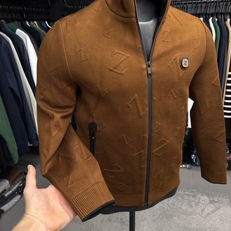 Outlet ürünü İthal Zegna Kabartma Desenli Triko Ceket Mont (Taba) 3434-