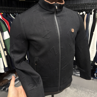 Outlet ürünü İthal Zegna Kabartma Desenli Triko Ceket Mont (3434-Siyah)
