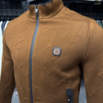 Outlet ürünü İthal Zegna Kabartma Desenli Triko Ceket Mont (Taba) 3434-