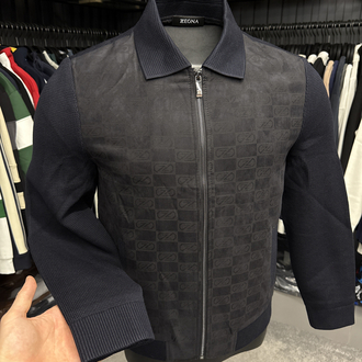 Outlet ürünü İthal Zegna Monogram Süet Detaylı Triko Mont Ceket (Lacivert-9090
