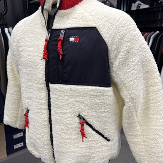 OUTLET ÜRÜNÜ Tommy Jeans Uzun Fermuarlı Polar Mont (Ekru)